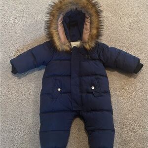 Navy Blue Baby Snowsuit with Fur Hood